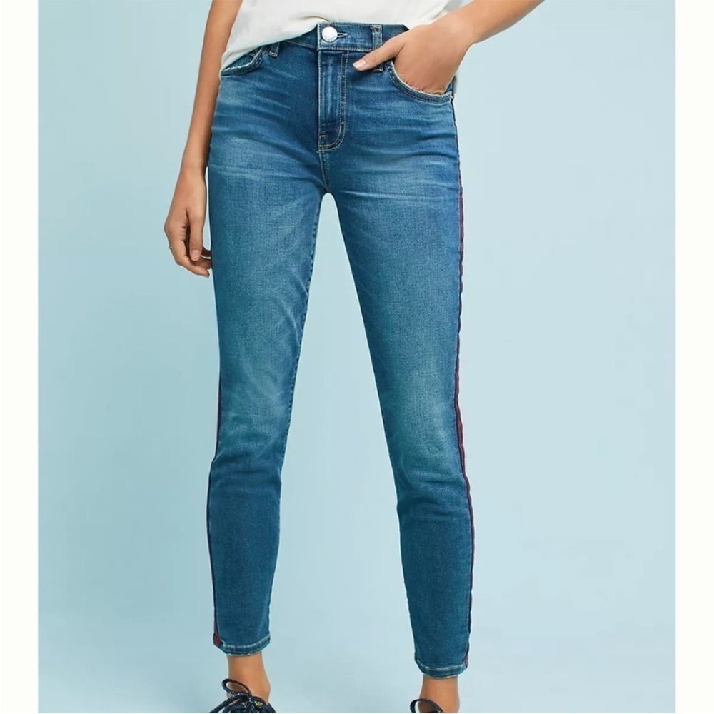 Current/Elliott High Waisted Red Side Stripe Stiletto Jeans - Picture 10 of 10